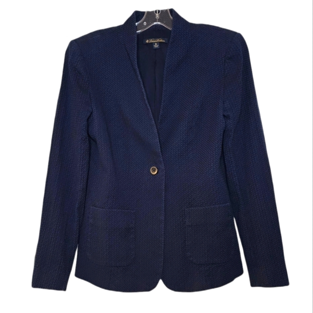 Brooks Brothers Navy Blue Textured Cotton Single Button Lined Blazer women's 8